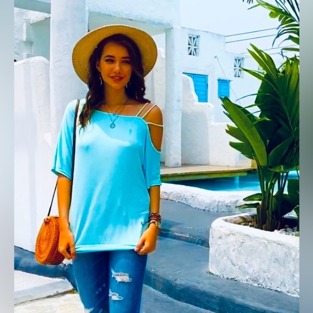Vibrant Blue Strappy Off-Shoulder Top - Picture 3 of 7
